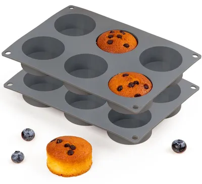 Produktbild von Silikon-Muffinform - Antihaftbeschichtetes Backblech für 6 Muffins - Backform für Cupcakes - 2 Stück, BPA-frei und spülmaschinenfest