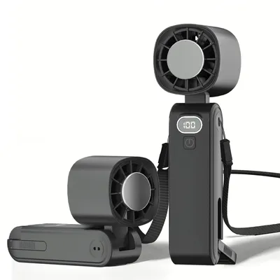 Produktbild von Handventilator, Tragbarer Ventilator, Mini Lüfter, Mini Ventilator, Nackenventilator, 5 Windgeschwindigkeit, mit Kühlfunktion, 5000mAh Akku, Schwarz