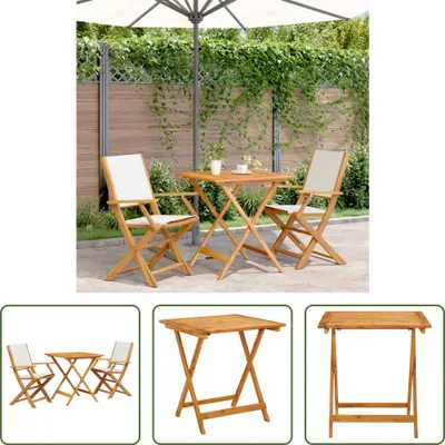 Produktbild von The Living Store 3-tlg. Bistro-Set Cremeweiß Stoff und Massivholz
