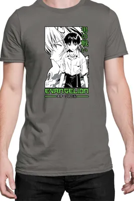 Zdjęcie produktu dla Męska Koszulka Manga Japan Anime Comics Animation Neon Anime Genesis Manga Evangelion Ikari 40, Man 2XL / Ciemnoszary