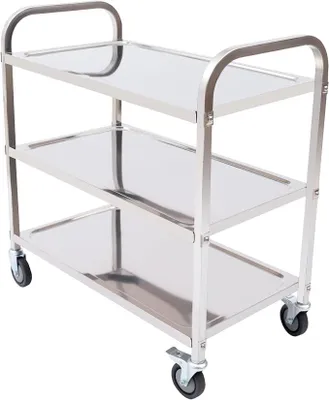 Produktbild von 3 Etagen Edelstahl Servierwagen Küchenwagen, Transportwagen Rollwagen Teewagen Abräumwagen Lebensmittelwagen Catering Gastro Service Wagen mit Rollen, Edelstahlwagen für Restaurant Küchen