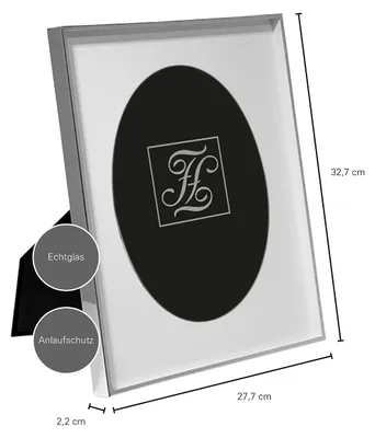 Zdjęcie produktu dla Fink PIA, rama na zdjęcia, 20x25 cm, szkło, srebrzona, stal, srebrna, szerokość: 2,2 cm, długość: 27,7 cm, wysokość: 32,8 cm, numer produktu: 133164