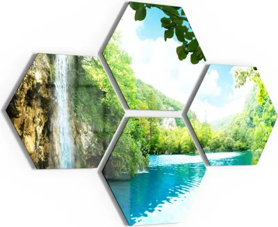 Produktbild von DEQORI Glasbilder 4-tlg 100x70 cm 'Wasserfall im grünen Wald' Wandbilder XXL groß