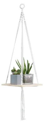 Image de Omgoods - Suspension pour plantes en macramé avec étagère en bois