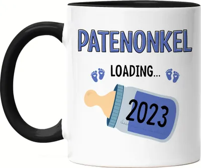 Produktbild von Patenonkel Loading 2023 Tasse Schwarz Geschenk Werdende Patenonkel Babynews mit Ladebalken Schwangerschaft Geschenkidee