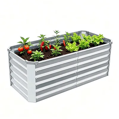 Produktbild von Balconera Hochbeet 120x58x46cm, Gartenbeet verzinkte Hochbeet, Pflanzgefäße stabil, Silber