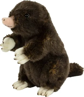A plush toy mole is shown from the side against a white background.