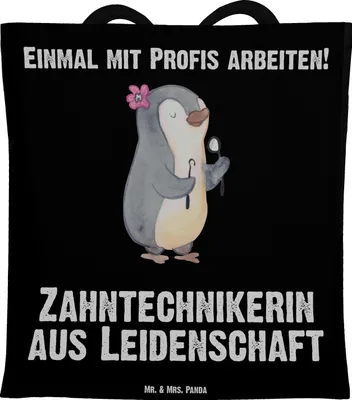 Produktbild von Mr. & Mrs. Panda festivaltasche Zahntechnikerin Leidenschaft - Schwarz - Geschenk, Schultasche, Laptoptasche, Tote Bag, stofftasche baumwolle, totebag, Tasche
