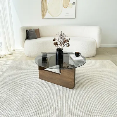 Obrázok produktu pre Skye Decor, Mia - Walnut, Fume, konferenčný stolík, orech, 100 % tvrdené sklo, 75 x 75 x 35 cm
