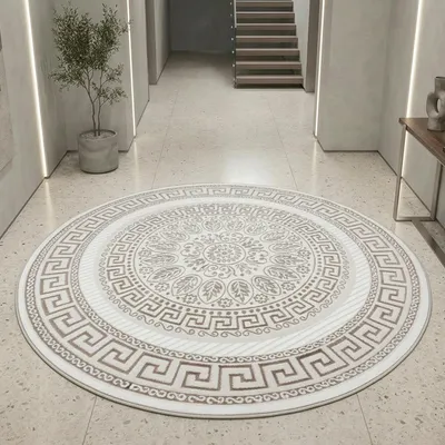 Produktbild von Glänzender Designerteppich mit Orientalischem Muster in weiß beige bronze Größe - 160 cm Rund