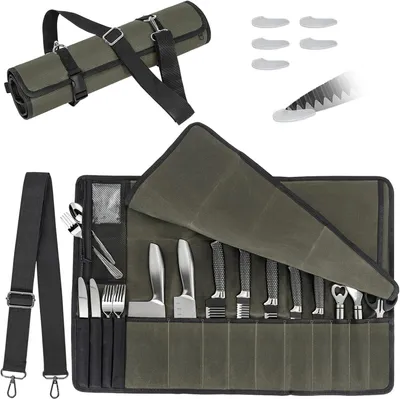 Productafbeelding van Koksmes tas 69.5 cm x 47.5 cm, 14 compartimenten, army green, voor keuken