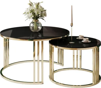 Produktbild von LORI GLASS 2in1 runder Couchtisch Gold chrom / Schwarzes Glass
