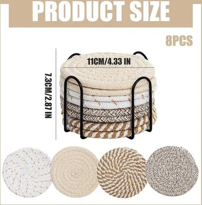Produktbild von Famanu Untersetzer aus Baumwolle mit Halter - absorbierend - handgefertigt - vintage - rund - Set von 8