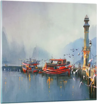 Produktbild von Bilder auf glas - Hafen Laterne Boot - 70x70cm - Glasbilder - Wandbilder - Kunstdruck - zum Aufhängen bereit - Wanddekoration aus Glas - Glas Bilder - Wandbild auf Glas - Einteilig - GAC70x70-3710