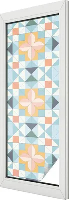 Obrázek produktu pro Vitrážová fólie na okno - 146x50 cm - vitrážový vzor - neprůhledná dekorativní fólie na ochranu soukromí - samolepicí, UV ochrana - barevná geometrie