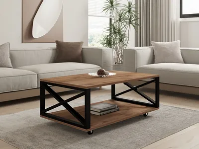 A living room setting with a couch and coffee table.