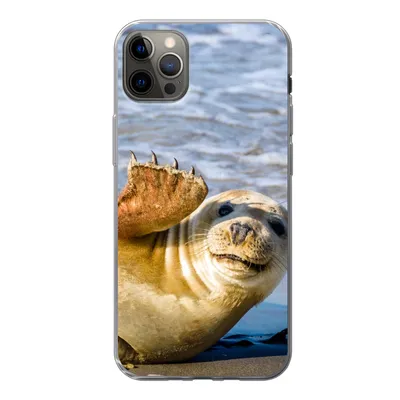 Produktbild von MuchoWow® Handyhülle Schutzhülle Hülle für iPhone 12 Pro Max Robbe - Lustig - Schaukel - Kinder - Jungen - Mädchen - Kind Silikon Softcase Handy Hülle - Hartschale