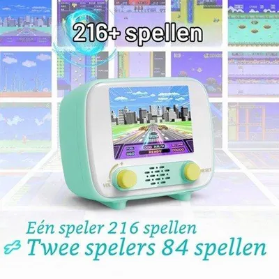 Productafbeelding van Handheld Gameconsole Retro - Turkoois 2,8 Inch Scherm - 216 Spellen Eén Speler - 84 Spellen Twee Spelers - ABS Plastic - Voor Kinderen En Volwassenen