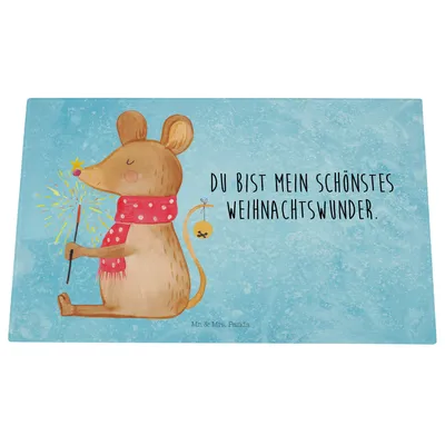 Produktbild von Mr. & Mrs. Panda Schneidplatte Glas Maus Weihnachten - Eisblau - Geschenk, schneidbrett, Hackbrett, Weihnachtsgruß, Schneideplatte, Glasschneidebrett, Weihnachtswunder