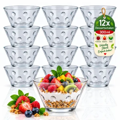 Produktbild von 12x Dessertschalen Glas 300 ml – Stapelbare Glasschalen Set für Dessert, Pudding, Müsli, Obst & Salat – Klare Schüsseln für Küche & Haushalt, KI-generiertes Bild