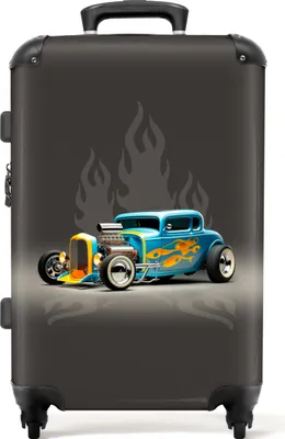 Produktbild von NoBoringSuitcases.com® Großer Koffer - Auto - Oldtimer - Flammen - Blau - Kombinationsschloss TSA - Hartschalen Trolley 4 Rollen - 72 liter - Reisekoffer - 66 cmKoffer Mittelgroß 67x43x25 cm, 72L,