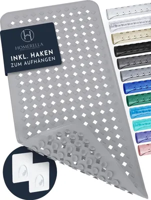 Produktbild von Homerella Badewannenmatte rutschfest Hautsensitiv 88x39cm mit AUFHÄNGUNG | Antirutschmatte Badewanne BPA frei | Duschmatte maschinenwaschbar Badematte