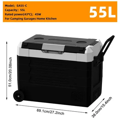 Produktbild von Mini Kühlbox Auto - Kompressor Auto Kühlschrank/Gefrierbox - 55 l Volumen - 12/24 V DC & 110–240 V AC - Für Camping und Zuhause