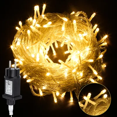 Image de Jayseuw 20M LED Guirlande lumineuse 200LEDs 8 modes avec fonction de mémoire, Noël Fête Jardin Utilisation Effet d'étoile scintillante Décoration Câble transparent Blanc chaud