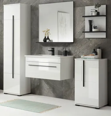 Produktbild von Badmöbel Set "Design-D" in weiß Hochglanz Badkombination mit Waschbecken 190 cm