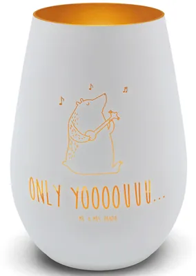 Produktbild von Mr. & Mrs. Panda Windlicht Glas Bär Gitarre - Weiß - Geschenk, Teddy, Gartenlicht, Laterne, Kerzenhalter, Gold, Teelichthalter