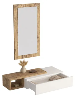 Produktbild von Ingria - Eingangsregal, 82x30x16h cm Weiß, mit Spiegel