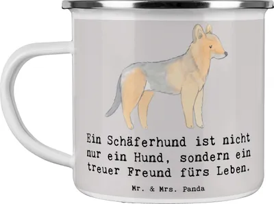 Produktbild von Mr. & Mrs. Panda Pott Schäferhund Freund - Grau Pastell - Geschenk, treuer, loyaler Hund, Emaille Tasse, Hunderassen, Teetasse, Vierbeiner, Hunderasse, Blechtasse, Becher