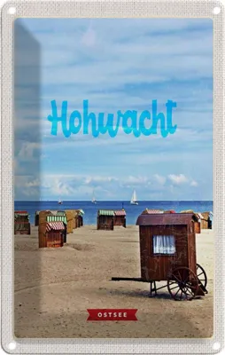 Produktbild von vianmo Blechschild 30x20 cm Hochwacht Ostsee Strandkorb Meer Boote Abenteuer Reisen Urlaub