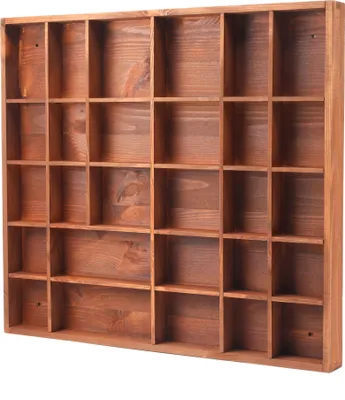 Image de Woodweaver Étagère en bois marron, 28 compartiments, 45 x 40 x 3,5 cm | Boîte à bijoux | Étagère murale pour mini-voitures, minéraux, souvenirs