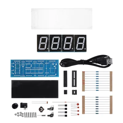 Obrázek produktu pro 4místná sada digitálních hodin LED pro kutily Automatické zobrazení času/teploty Elektronické hodiny pro kutily - modré