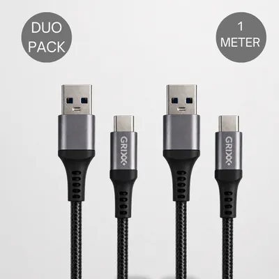 Productafbeelding van Grixx oplaadkabel USB-C naar USB-A 1 m snelladen 18 W zwart 2 stuks
