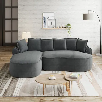 Produktbild von MODFU Schlafsofa mit linker Chaiselongue,L-förmiges Zweisitzer Sofa mit Armlehnen und Kissen,Loungesofa mit Rahmenlose,Chenille,Grau