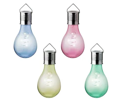 Produktbild von Solar Birne plastik 4 Farben Ø8cm H.14cm warm/weiß 4 Stück