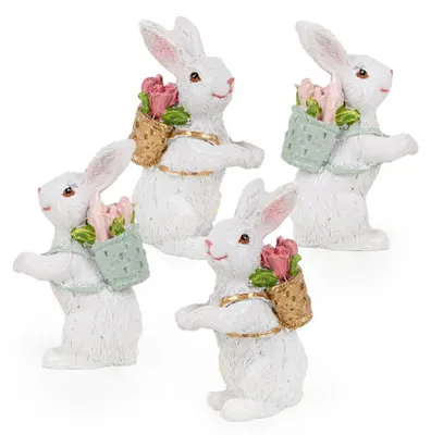 Produktbild von 4 kleine Osterhasen Figuren weiß Osterdekoration Ostergeschenk 6 cm
