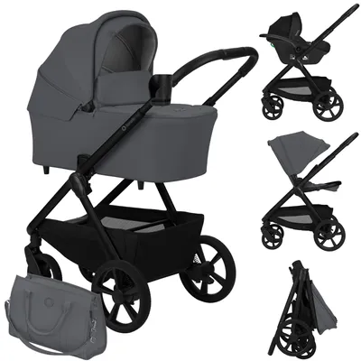 Obrázok produktu pre Detský kočík Lionelo Carmine 3 v 1 s autosedačkou i-Size, vaničkou a športovou sedačkou, kolesami GravelTech, odpružením, UPF50+, sivý