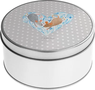Produktbild von Mr. & Mrs. Panda Erinnerungsbox Mäuse Herz - Grau Pastell - Geschenk, Vorratsbehälter, keksdosen, schmuckdosen, Heiraten, Lieblingsmensch, für Immer, Pärchen, Dose, Maus