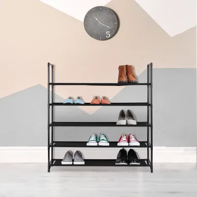 Produktbild von Relaxdays XL Schuhregal Stecksystem, 5 Ebenen, für 20 Paar Schuhe, Stoff Schuhständer, HBT: 90,5 x 87,5 x 30 cm, schwarz
