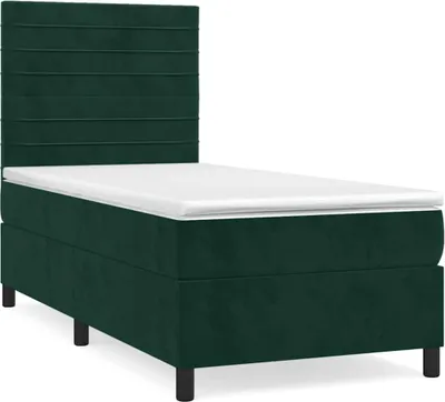 Imagen del producto de Cama con somier y colchón de la marca vidaXL, color verde oscuro, dimensiones 100x200 cm, tapizada en terciopelo