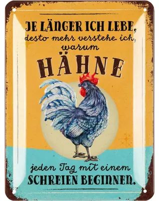 Produktbild von LANOLU Retro Blechschild HÄHNE Schreien, vintage Metallschilder mit Sprüchen, Shabby Chic Deko Küche und Garten, 15x20cm