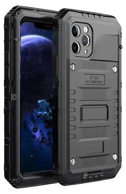 A rugged, heavy-duty phone case for an Apple iPhone 11 Pro, shown in a dark gray color.