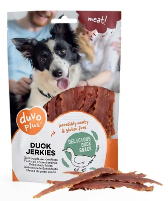 Productafbeelding van Duvo+ Eend jerkies hondensnack 1 kg | graan- & glutenvrije beloningssnack 100 gram