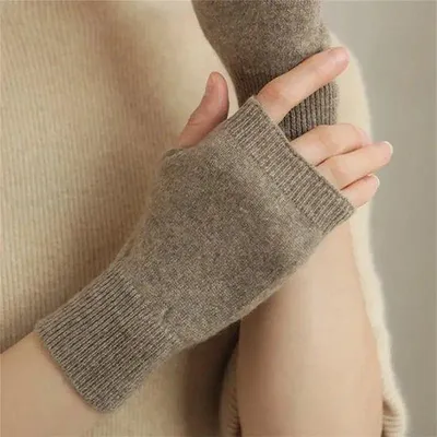 Produktbild von Weinbergschutzhandschuhe für Damen, halbe Finger, warme, weichen, kurzen Kameelhandschuhe