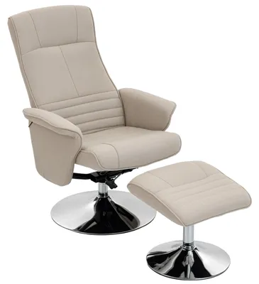 Image de Fauteuil relax inclinable 135¡ã pivotant 360¡ã avec repose-pieds revšºtement tissu beige