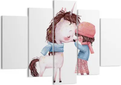Produktbild von Bild auf Leinwand - Leinwandbild - 5 Teile - Einhorn Mädchen Kinder - 150x100cm - Wand Bild - Wanddeko - Wandbilder - Leinwanddruck - Bilder - Wanddekoration - Leinwand bilder - EA150x100-4733