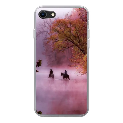 Produktbild von MuchoWow® Handyhülle Schutzhülle Hülle für iPhone SE 2022 Pferde - Nebel - Wald Silikon Softcase Handy Hülle - Schutzhülle